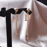 Lianfudai Elegant Female Square Zircon Drop Earrings Charm Bride Wedding Earrings For Women Fashion Silver Color Tassel Long Earrings
