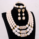 Lianfudai bridal jewelry set for wedding  Store African Jewelry Set New Designs 3 Layers Artificial Coral Beads Jewellery Set  With Gold Beaded Balls 3 Pieces
