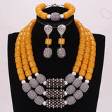 Lianfudai bridal jewelry set for wedding  Store African Jewelry Set New Designs 3 Layers Artificial Coral Beads Jewellery Set  With Gold Beaded Balls 3 Pieces
