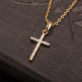 Lianfudai New Year's gifts for women Fashion Simple Cross Necklace Gold Silver Color Crystal Jesus Cross Pendant Necklace For Men Women Couple Jewelry Gift