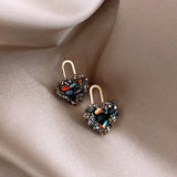 Lianfudai New jewelry fashion Black Color Bowknot Cube Crystal Earring Square bow Earrings for Women Pretty gift