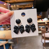 Lianfudai New jewelry fashion Black Color Bowknot Cube Crystal Earring Square bow Earrings for Women Pretty gift