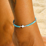 Lianfudai gifts for her  Boho Anklets For Women Girls Stars Chains On Leg Bule Stone Leg Bracelet Summer Beach Accessories Barefoot Jewelry