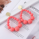 Lianfudai  gifts for her Bohemian Color Bead Hyperbol Earrings For Women  Trend Gradual Acrylic Vintage Hanging Earrings Fashion Female Party Jewelry