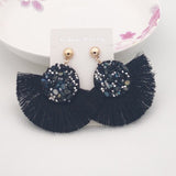 LIANFUDAI Shiny Crystal Tassel Earrings Bohemian Rhinestone Pendant Statement Long Fringe Earrings for Women Fashion Jewelry