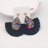 LIANFUDAI Shiny Crystal Tassel Earrings Bohemian Rhinestone Pendant Statement Long Fringe Earrings for Women Fashion Jewelry