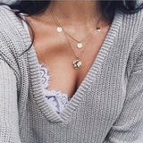 Lianfudai Collier Chain Necklace Multilayer Moon Alloy Metal Disc Gold Pendant Necklace For Women New Trend Female Jewelry Collar