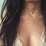 Lianfudai Collier Chain Necklace Multilayer Moon Alloy Metal Disc Gold Pendant Necklace For Women New Trend Female Jewelry Collar