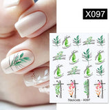 LIANFUDAI  Spring Simple Green Theme Water Decal Sticker Flower Leaf Tree Summer DIY Slider For Manicuring Nail Art Watermarks