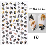 LIANFUDAI Harunouta Black Lines 3D Nail Stickers Spring Summer Lotus Flower Leaf Tree Decals For Manicures DIY Nail Art Decoration