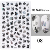 LIANFUDAI Harunouta Black Lines 3D Nail Stickers Spring Summer Lotus Flower Leaf Tree Decals For Manicures DIY Nail Art Decoration