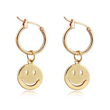 Lianfudai Funny Smile Face Hoop Earrings Pendant For Women Gold Alloy Geometric Carving Earring Jewelry Accessory Statement Gifts