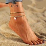 Lianfudai Bohemian Gold Butterfly Anklets For Women Fashion Siilver Color Beads Anklet Summer Beach Ankle Bracelet Foot Chain Jewelry