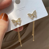 LIANFUDAI New Korean Elegant Cute Rhinestone Butterfly Stud Earrings For Women Girls Fashion Metal Chain Boucle D'oreille Jewelry