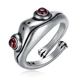 Lianfudai Vintage Siver Frog Ring Neutral Red Garnet Frog Open Adjustable Rings Finger Jewelry Party Lover Gift Couple Valentine Gift