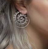 Lianfudai Christmas wishlist 1Pair Stainless Steel Indian Spiral Lotus Flower Surya Leaf Heart Earrings Hoop Piercing Ear Tunnel Plug Piercing Body Jewelry