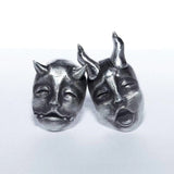 Lianfudai  gifts for men Gothic Horned Demon Baby Face Stud Earrings Vintage Devil Prajna Skull Earrings Unisex Biker Punk Evil Studs Jewelry