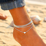 Lianfudai Christmas gifts ideas Bohemian Silver Color Anklet Bracelet On The Leg Fashion Heart Female Anklets Barefoot For Women Leg Chain Beach Foot Jewel