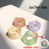 Lianfudai gifts for her  New Colourful Transparent Resin Acrylic Rhinestone Geometric Square Round Rings Set for Women Jewelry Travel Gifts