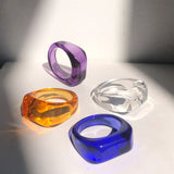 Lianfudai christmas wishlist gifts for her  New Korean Transparent Colourful Acrylic Resin Rhinestone Geometric Square Round Rings Set for Women Party Jewelry