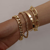 Lianfudai gifts for women  4pcs Punk Curb Cuban Chain Bracelets Set for Women Miami Boho Thick Gold Color Charm Bracelets Bangles Fashion Jewelry