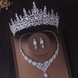 Lianfudai bridal jewelry set for wedding Gorgeous Silver Color Crystal Bridal Jewelry Sets Fashion Tiaras Crown Earrings Choker Necklace Women Wedding Dress Jewelry Set