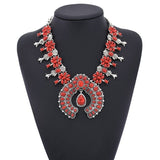 Lianfudai Christmas wishlist Indian Silvery Chain Squash Flower Necklaces Ethnic  Bohemia Tribal Big Chunky Statement Pendant for Women Moon Maxi Jewelry