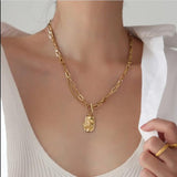 Lianfudai Vintage Multilayer Acrylic Butterfly Choker Necklace Fashion Women Letter Golden Chain Layered Necklace Jewelry Party Gift