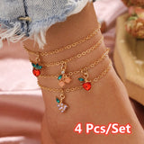Lianfudai Christmas gifts ideas 5 Pcs/Set Sweet Crystal Fruit Butterfly Star Anklets Bracelet Simple Anklets for Women Fashion Party Jewelry Gifts