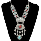 Lianfudai Christmas wishlist Indian Silvery Chain Squash Flower Necklaces Ethnic  Bohemia Tribal Big Chunky Statement Pendant for Women Moon Maxi Jewelry