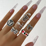 Lianfudai Aprilwell 5-6 PCs Gothic Silver Color Ring Set For Women Men Aesthetic Costume Punk Anillos Jewelry Chunky Vintage Gadgets