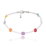 Lianfudai Christmas wishlist New Korean Sweet Colorful Little Daisy Acrylic Flowers Boho Beaded Clavicle Necklaces for Women Girls Jewelry