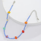 Lianfudai Christmas wishlist New Korean Sweet Colorful Little Daisy Acrylic Flowers Boho Beaded Clavicle Necklaces for Women Girls Jewelry