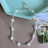 Lianfudai Christmas wishlist New Korean Sweet Colorful Little Daisy Acrylic Flowers Boho Beaded Clavicle Necklaces for Women Girls Jewelry