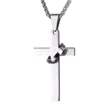 LIANFUDAI Retro Christian Jesus Single Titanium Scripture Cross Necklace Stainless Steel Black Prayer Choker Cross Pendants For Men Colar