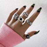 Lianfudai jewelry gifts for women hot sale new Punk Gothic Poker Ring Set for Women Vintage Spades Ace Silver Plated Retro Rhinestone Charm Billiards Rings Finger Jewelry