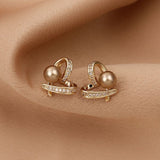 Lianfudai gifts for her Gold Pearl Stud Earrings For Woman Korean Fashion Mermaid Bowknot Bee Heart Long Jewelry Wedding Girl's Sweet Accessories