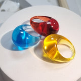 Lianfudai gifts for her  New Colourful Transparent Resin Acrylic Rhinestone Geometric Square Round Rings Set for Women Jewelry Travel Gifts