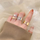 Lianfudai father's day gifts  Trendy Gold Silver Color Flame Rings For Women Men Lover Couple Rings Set Friendship Engagement Wedding Open Rings Jewelry