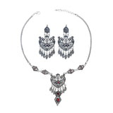 Lianfudai  gifts for women Afghan Vintage Tribal Silver Color Statement Collar Choker Bib Necklace Earring Jewelry Sets Indian Short Chain Coin Necklaces