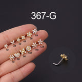 Lianfudai Christmas wishlist New 1PC Fashion L Shaped Nose Studs Stainless Steel Flower Cubic Zirconia 20G Nostril Bone Screw Indian Nose Ring Piercing