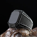 Lianfudai Fashion Men Male Ring Black Square Signet Ring Charm Rock Hip Hop Male Jewelry Party Gift Accessories