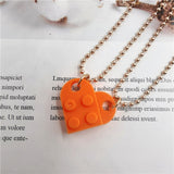 Lianfudai 2PCS Beads Chain Necklace Building Brick Love Heart Pendant Necklace for Women Couple Matching Gifts Paired Girls Necklaces