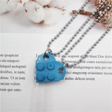 Lianfudai 2PCS Beads Chain Necklace Building Brick Love Heart Pendant Necklace for Women Couple Matching Gifts Paired Girls Necklaces