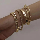 Lianfudai gifts for women  4pcs Punk Curb Cuban Chain Bracelets Set for Women Miami Boho Thick Gold Color Charm Bracelets Bangles Fashion Jewelry