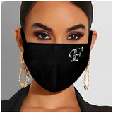 Lianfudai  gifts for women A-Z Fashion Adult Black Mask Rhinestone Bling Washable Fabric Face Mask Crystal Letter Masks Facemask Decoration VIP