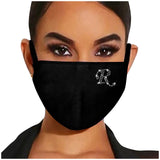 Lianfudai  gifts for women A-Z Fashion Adult Black Mask Rhinestone Bling Washable Fabric Face Mask Crystal Letter Masks Facemask Decoration VIP