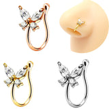 Lianfudai Christmas wishlist 1Piece Crystal Butterfly Fake Nose Ring Non Piercing Clip On Nose Ring Indian Style Heart Nose Cuff Fake Piercing Nariz Jewelry