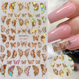 Lianfudai gifts for women 1PC iridescent 3D Butterfly Nail Art Stickers Adhesive Sliders Colorful DIY Golden Nail Transfer Decals Foils Wraps Decoration