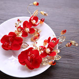 Lianfudai bridal jewelry set for wedding Chinese Hair Accessories Hairpins For Women Red Flower Bride Hair Clips Barrette Bridal Wedding Headwear Jewelry